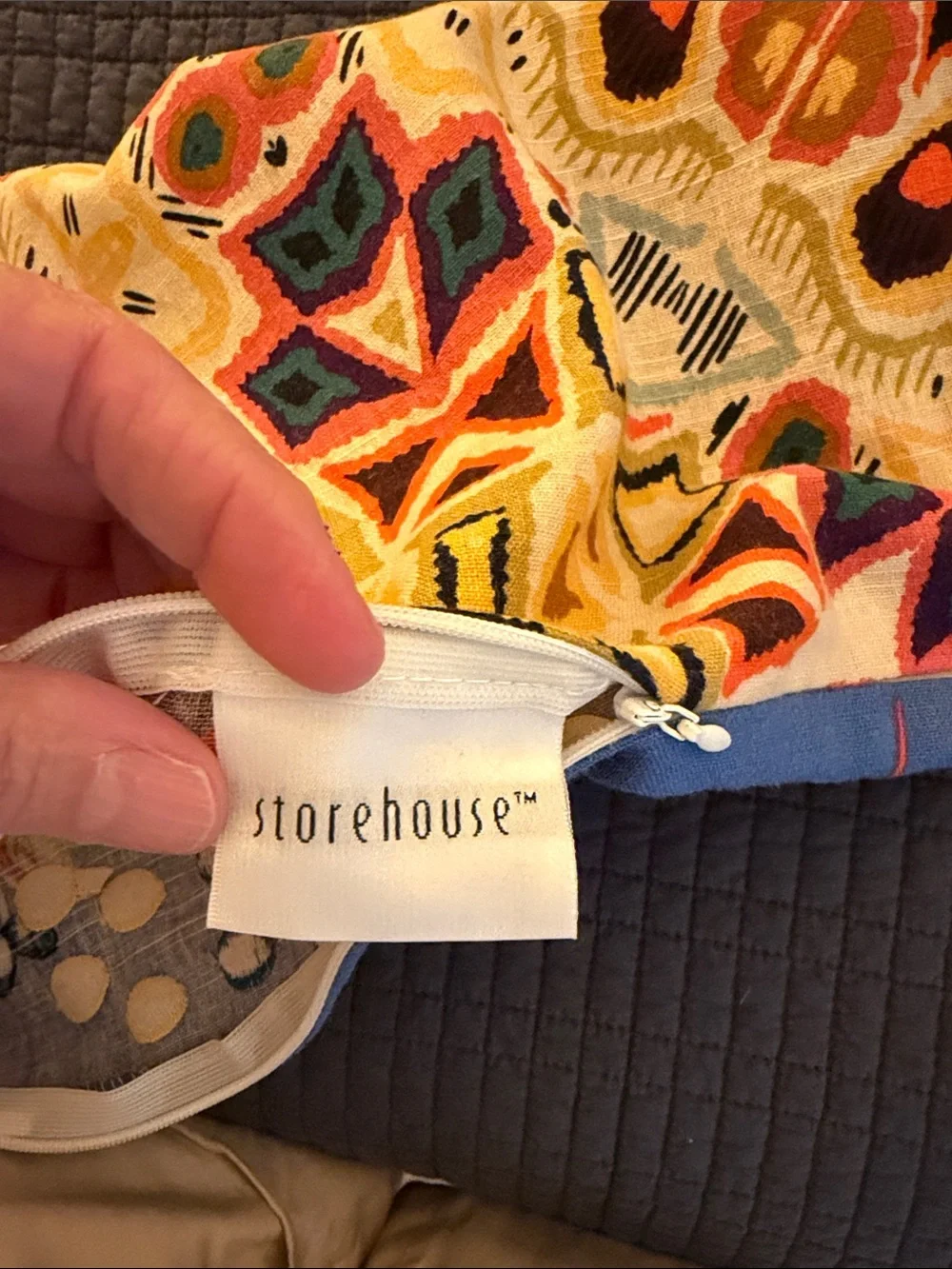 Anthropologie Bird Print Pillow Cover in Blue, Cream, Orange, Green